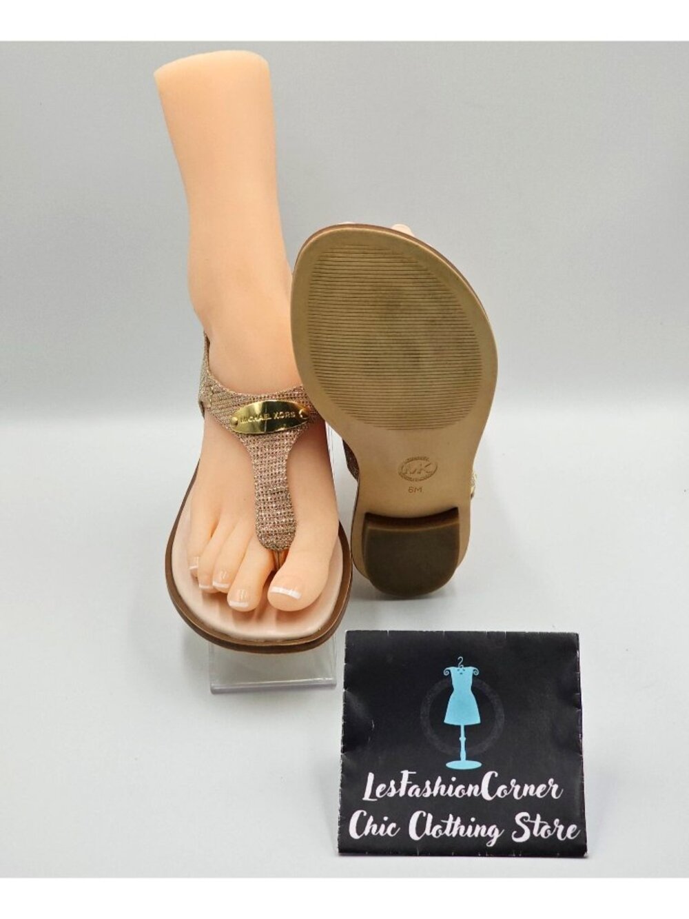 Michael Kors Women's Rose Gold Mk Plate Thong Flat Sandal Size 6M 2312 - Picture 3 of 16